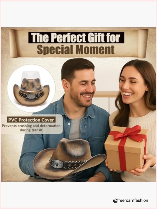 Straw Cowboy Hat Wide Brim Classic Western Sun Hat for Men Women Outdoor main image 5